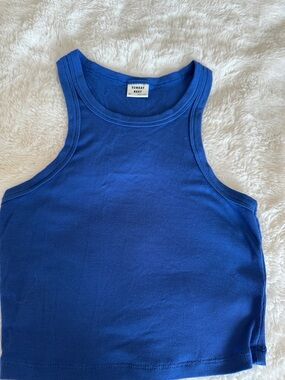 Sunday Best Royal Blue Ribbed High-Neck Crop Tank